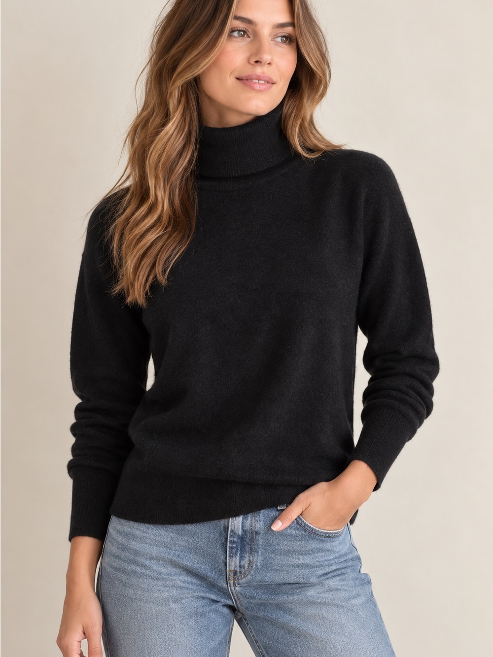 Quince Black Turtleneck Sweater - Lightweight Cozy Knit
